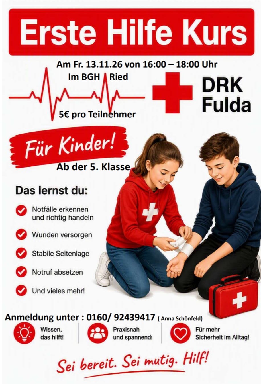 Flyer zu Erste Hilfe Kurs für Kinder ab der 5. Klasse